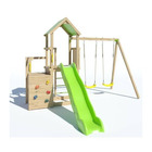 Aire de jeux en bois 2,20 m ultra xperience -  jardin - mur d'escalade toboggan et balançoires - 8 enfants