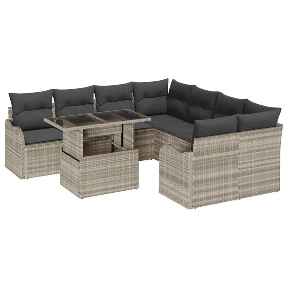 Ensemble de canapé de jardin 9 pc gris clair polyrotin