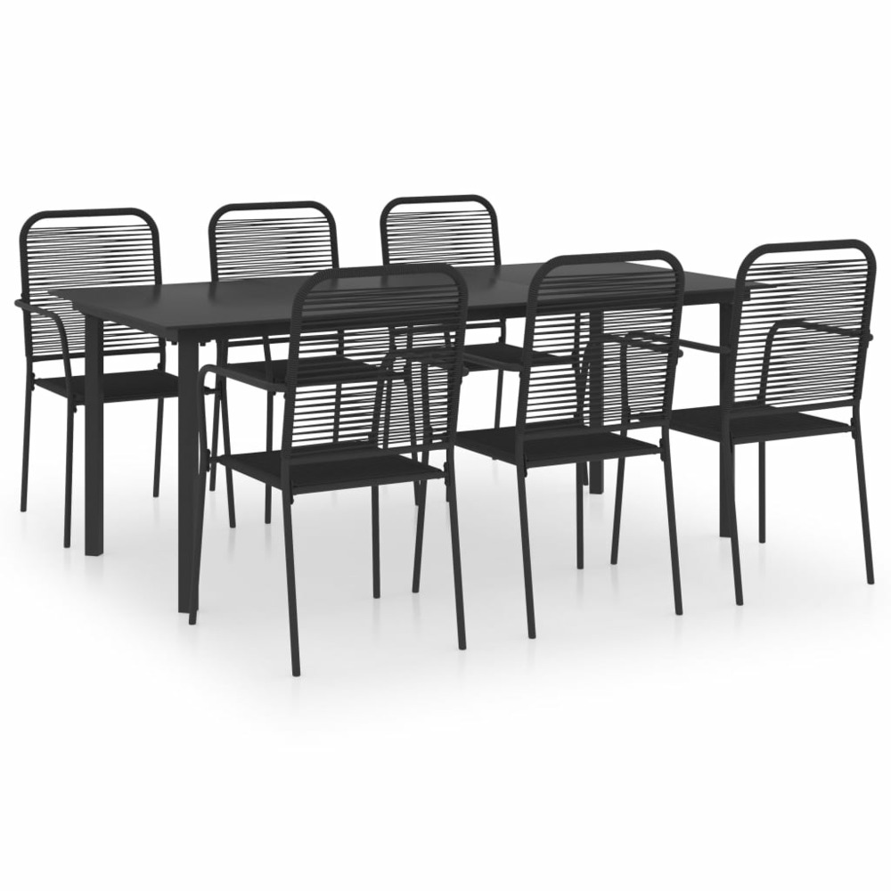 Mobilier à dîner d'extérieur 7 pcs noir verre et acier