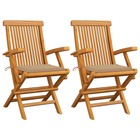 Chaises de jardin avec coussins beige 2 pcs bois de teck massif