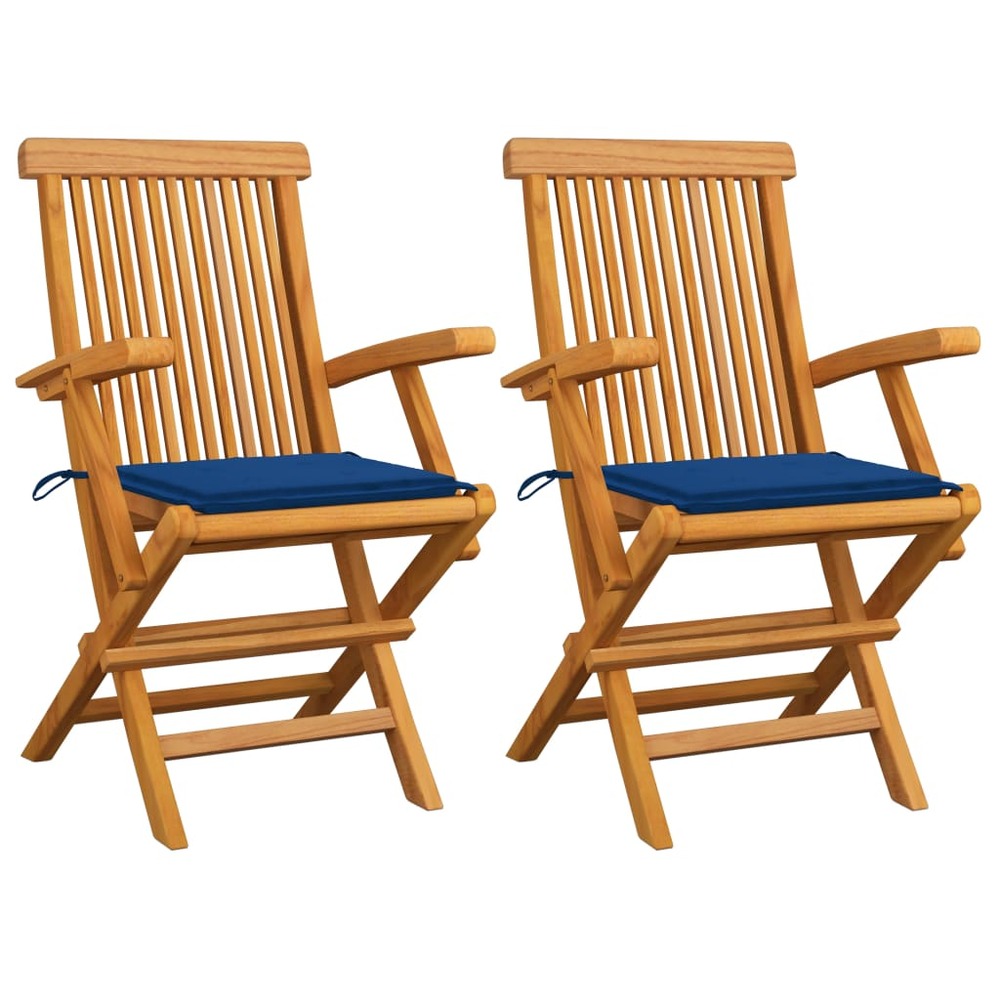 Chaises de jardin avec coussins bleu royal 2 pcs bois de teck