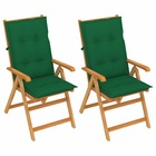 Chaises de jardin 2 pcs avec coussins vert bois de teck massif