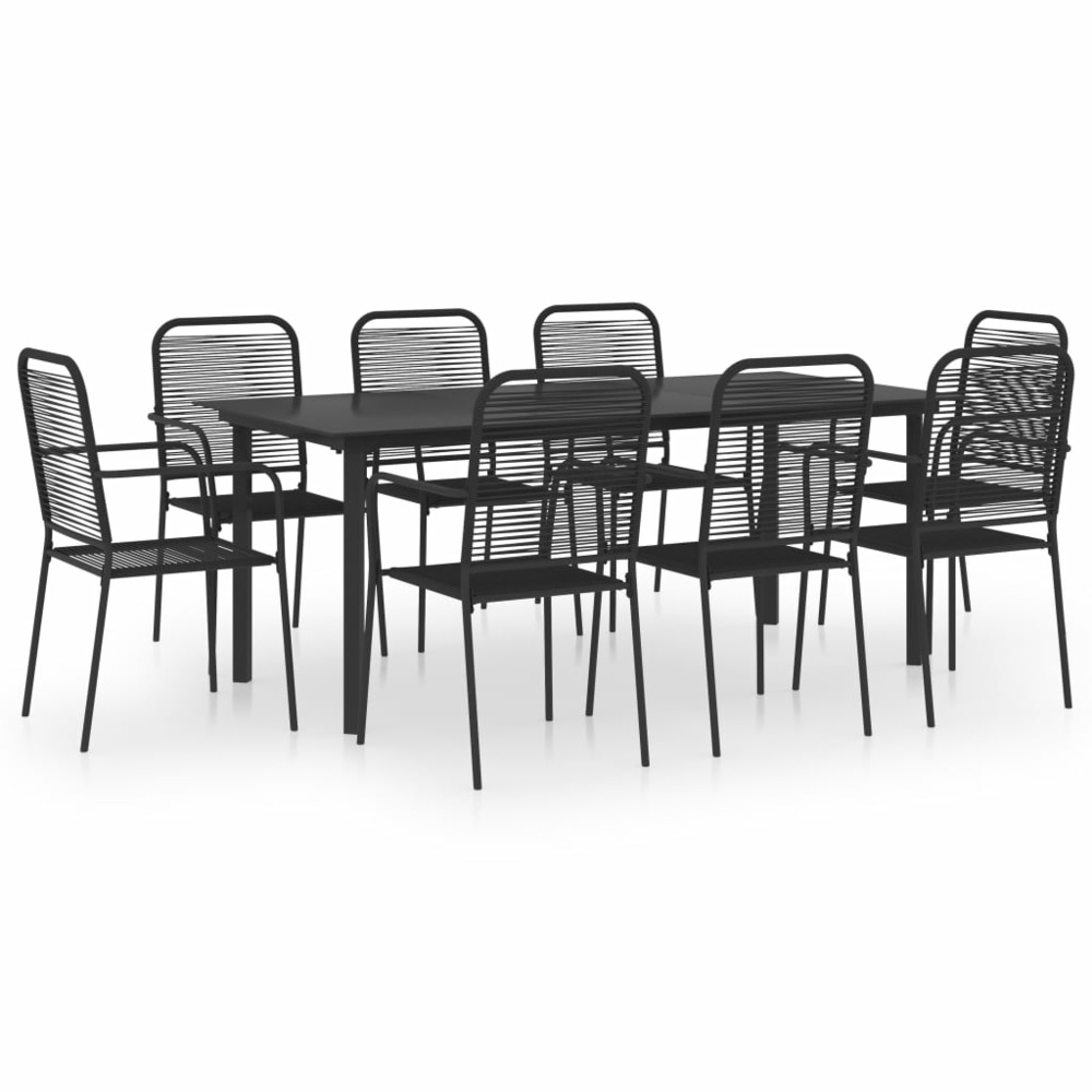 Mobilier à dîner d'extérieur 9 pcs noir verre et acier