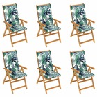 Chaises de jardin 6 pcs avec coussins à motif de feuilles teck