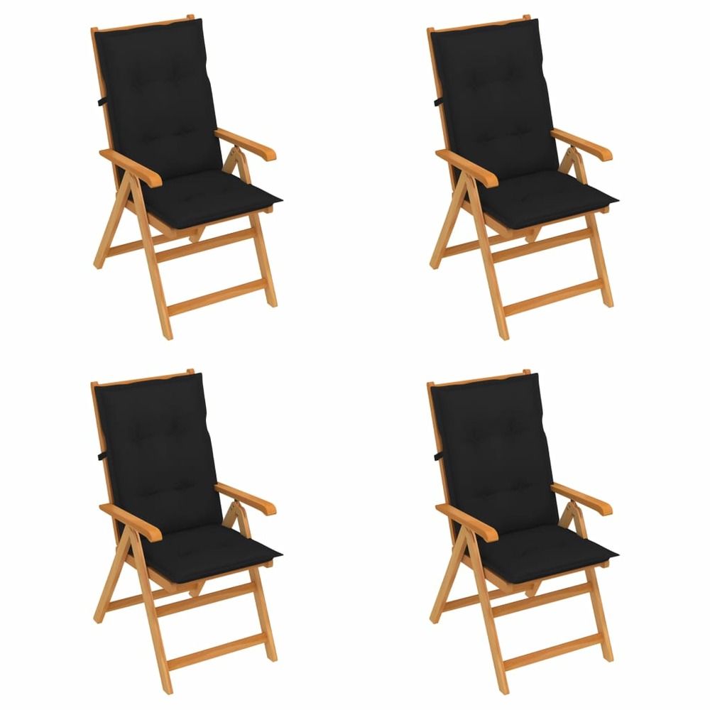 Chaises de jardin 4 pcs avec coussins noir bois de teck massif