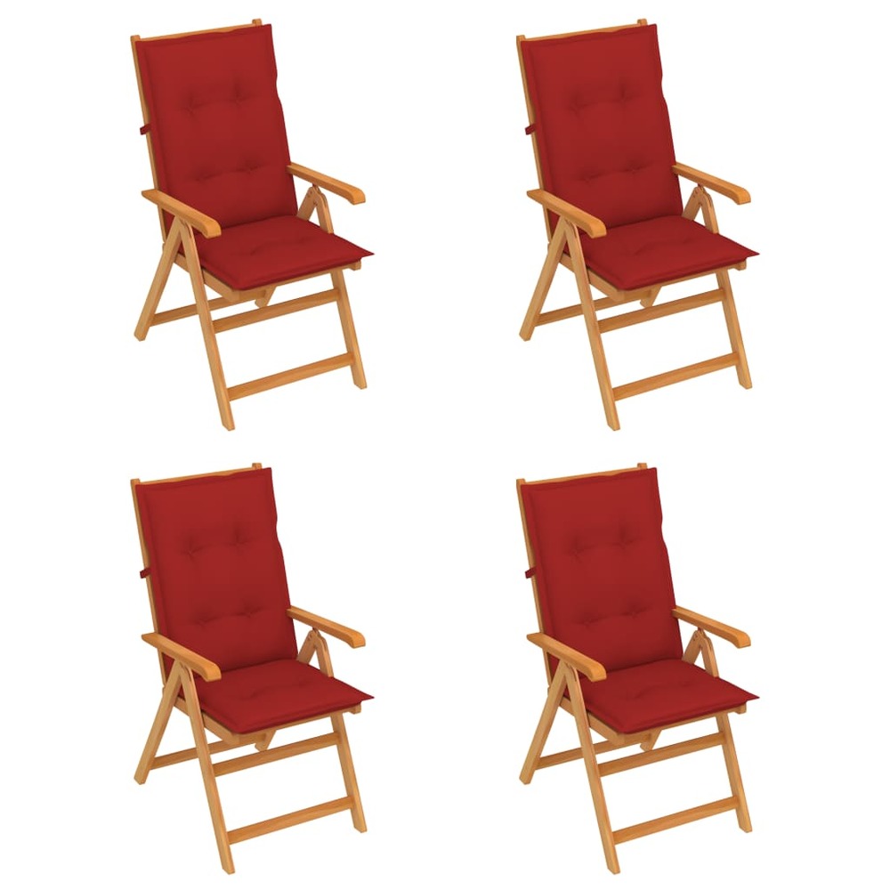 Chaises de jardin 4 pcs avec coussins rouge bois de teck massif
