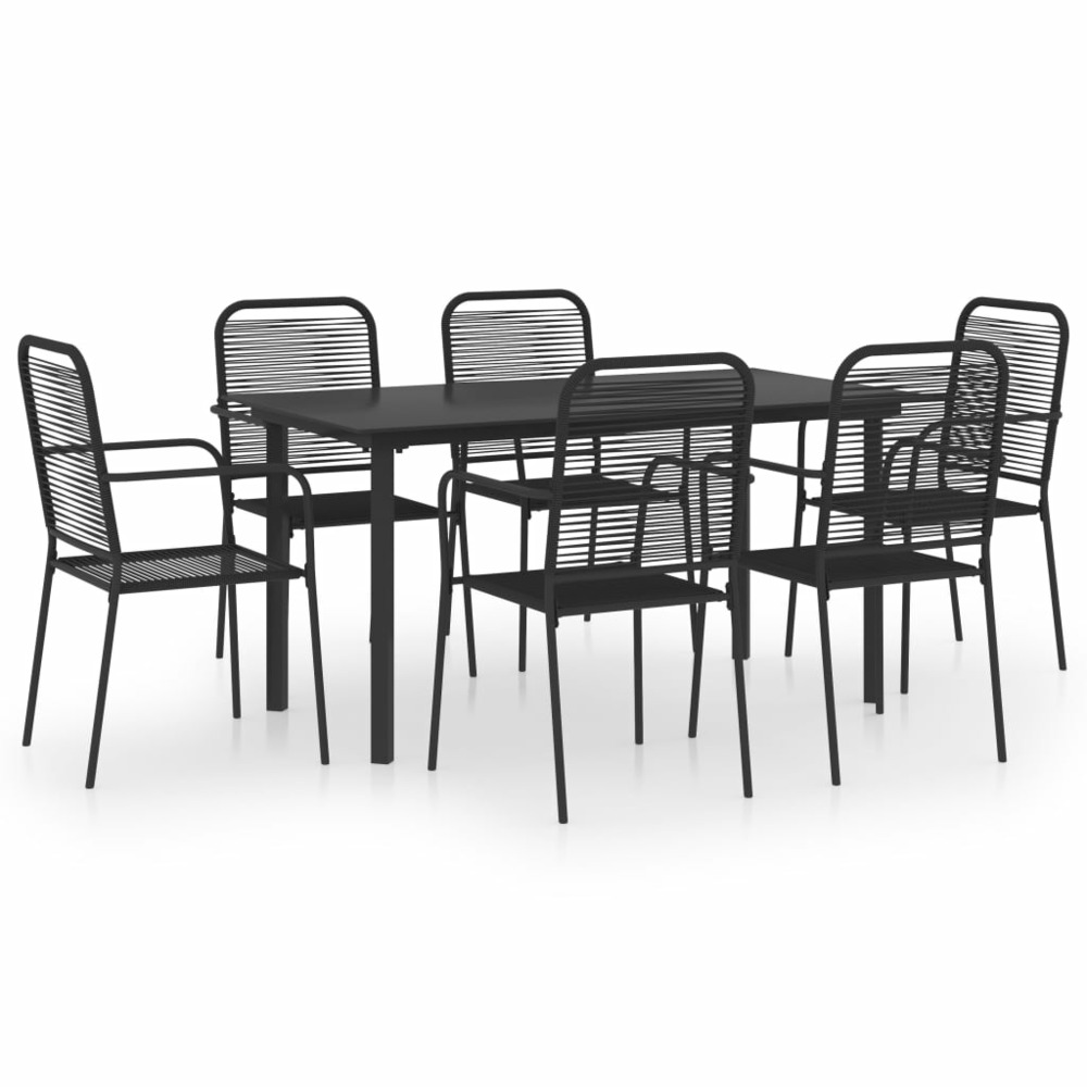 Mobilier à dîner d'extérieur 7 pcs noir verre et acier