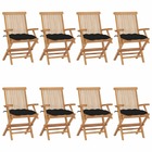 Chaises de jardin avec coussins noir 8 pcs bois de teck massif