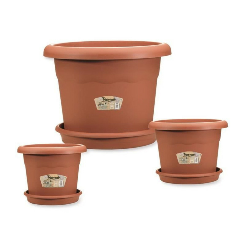 Pot a fleurs et plantes rond CAPRI LARGE - Plastique - Réservoir d'eau -  diametre 35 cm - Taupe - ARTEVASI