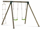 Portique bois "timo" - avec 2 balançoires et 1 échelle de corde.