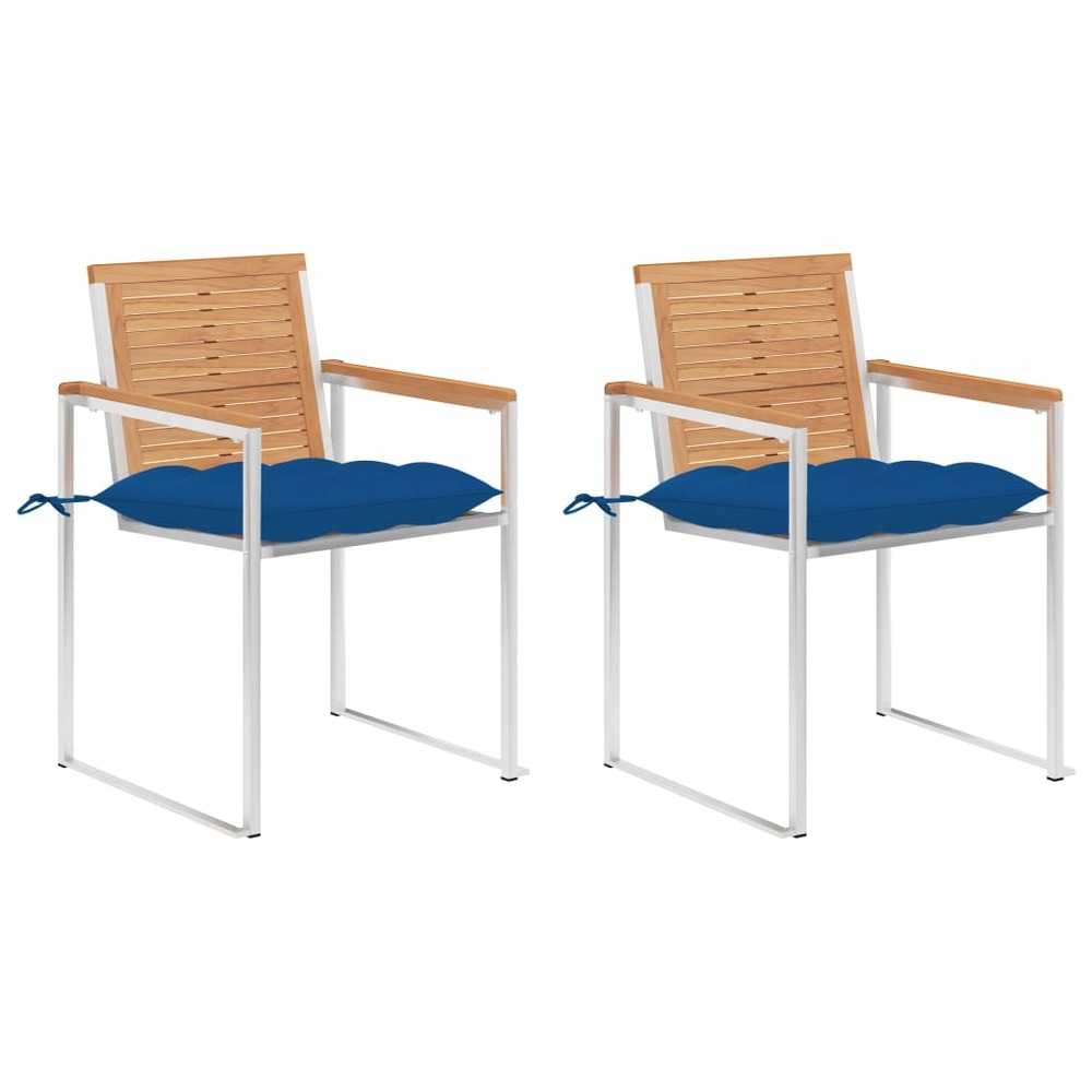 Chaises de jardin avec coussins 2 pcs teck solide et acier