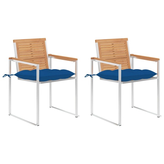 Chaises de jardin avec coussins 2 pcs teck solide et acier