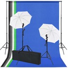 Kit de studio photo 5 toiles de fond colorées et 2 ombrelles