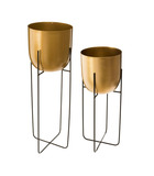 Lot de 2 pots ronds dorés avec supports en métal