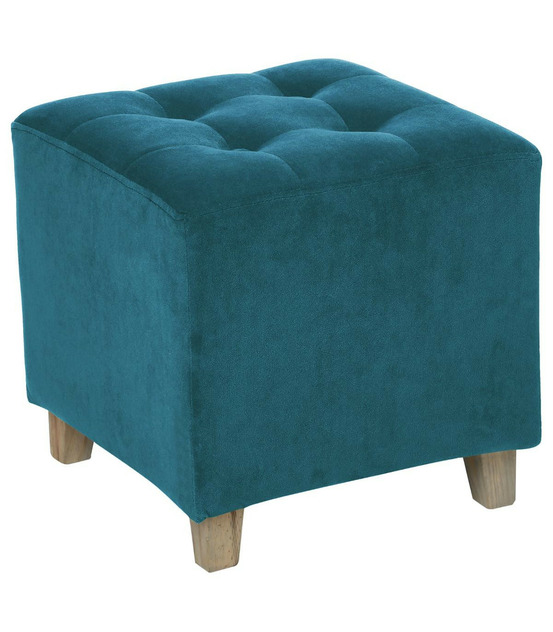 Tabouret pouf en velours h 35 cm coloris bleu canard