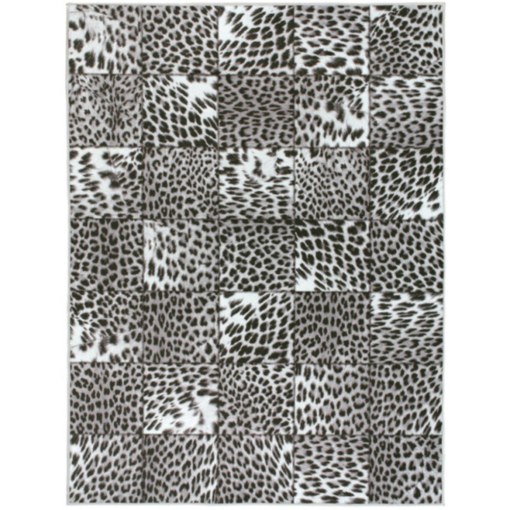 Tapis toucher soft - imprimé léopard - patchwork noir et blanc - 120 x 160 cm