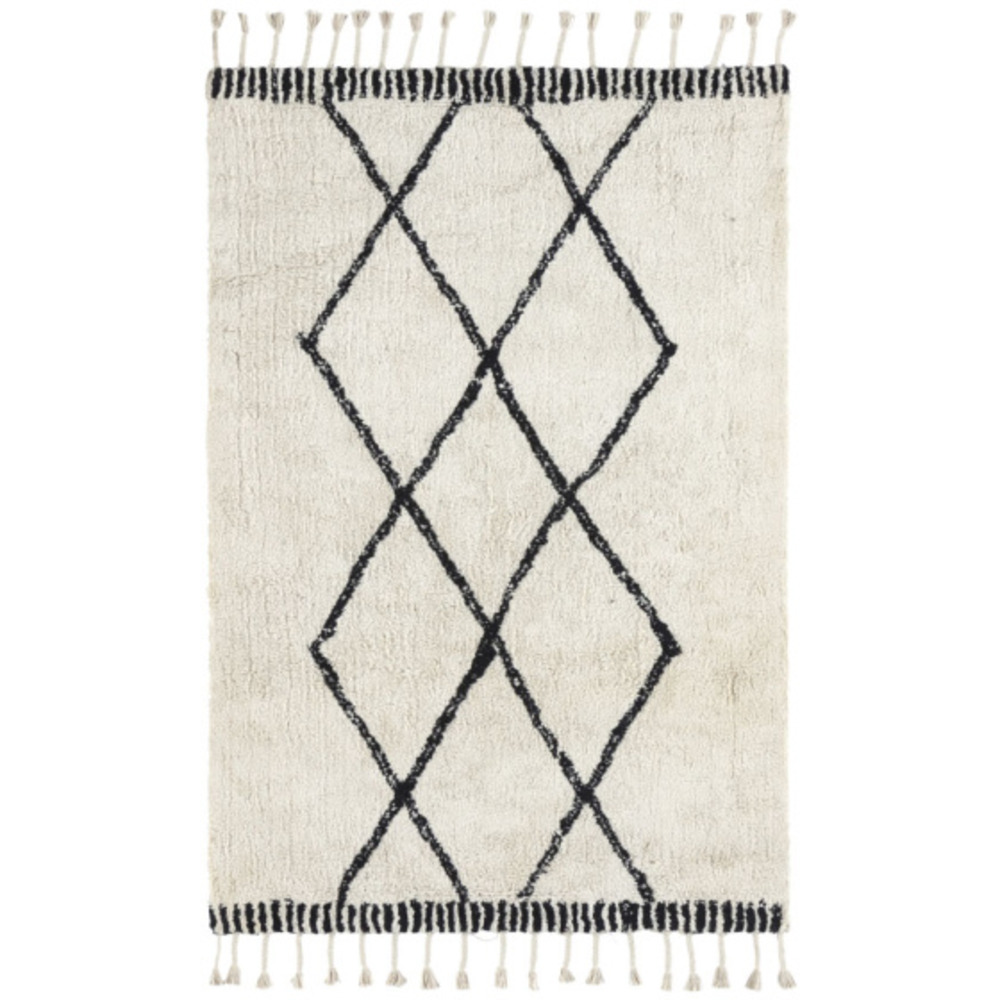 Tapis style berbère avec franges - tribal - blanc cassé - 80 x 150 cm