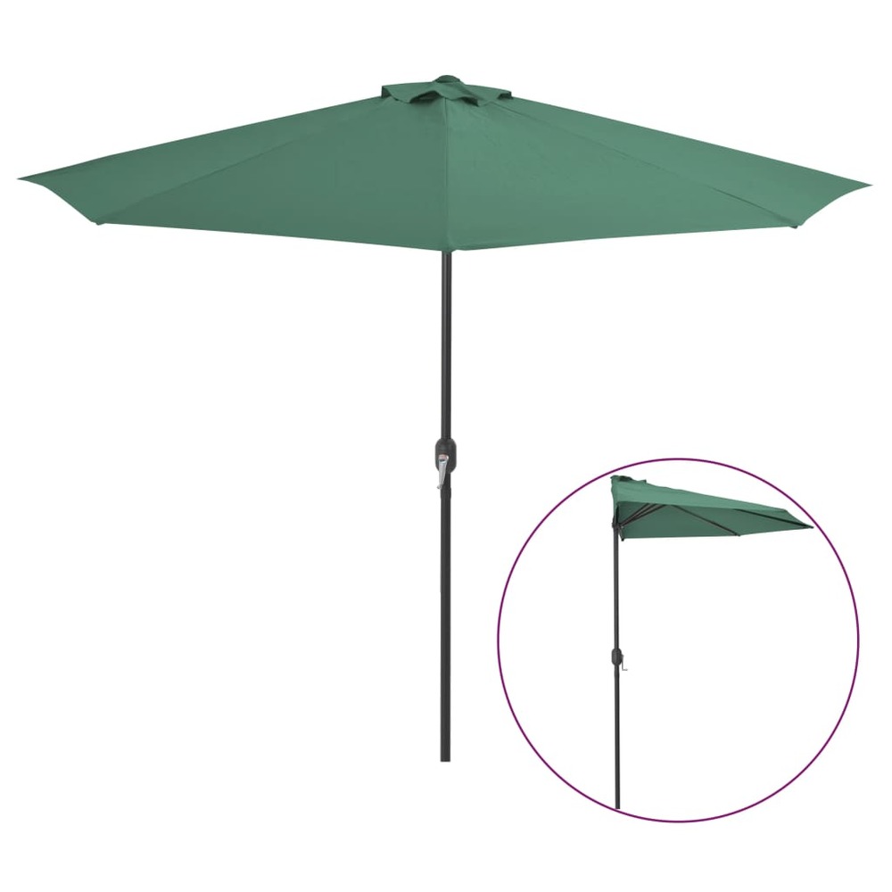 Parasol de balcon avec mât en aluminium vert 300x155 cm demi