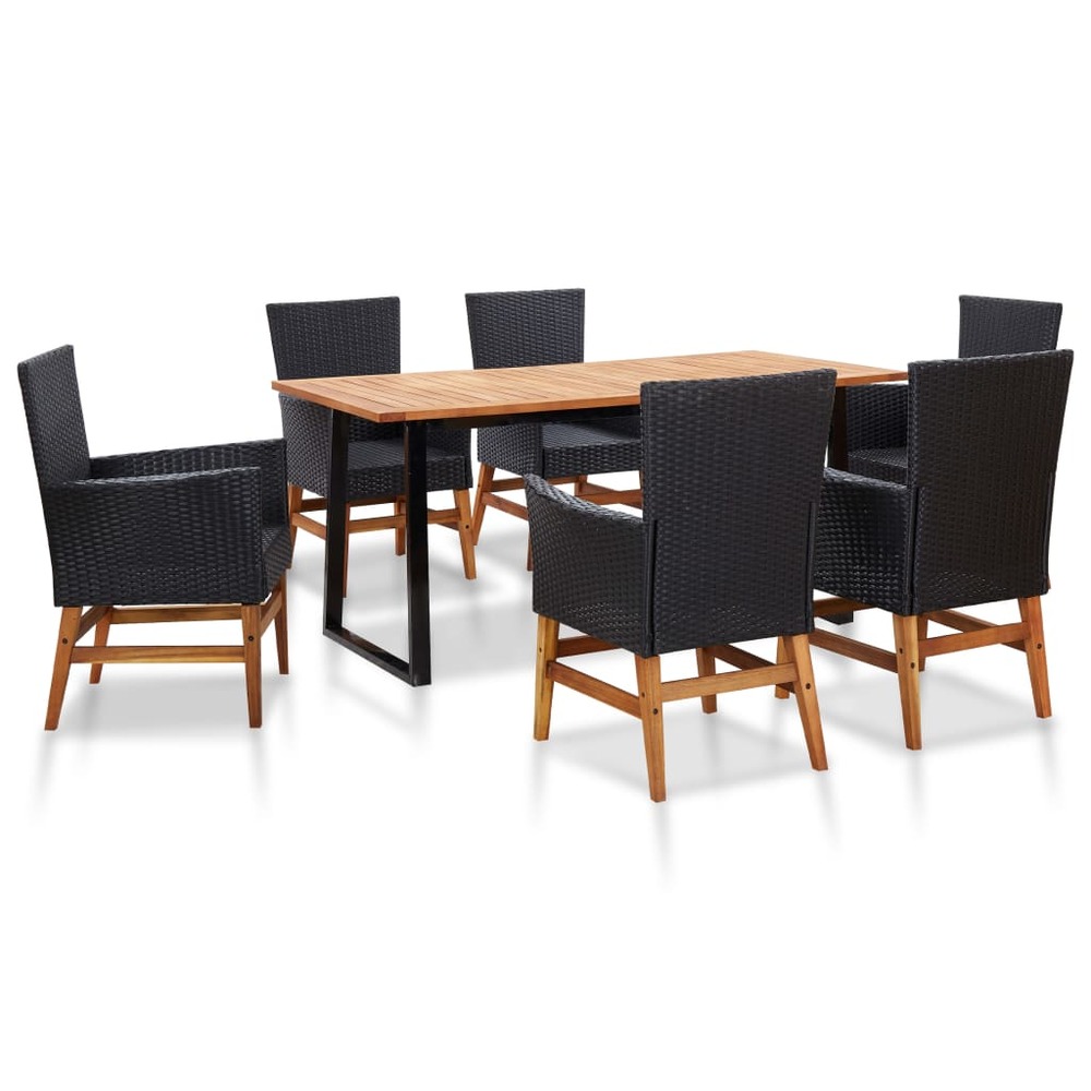 Mobilier d'extérieur 7 pcs résine tressée et bois d'acacia noir