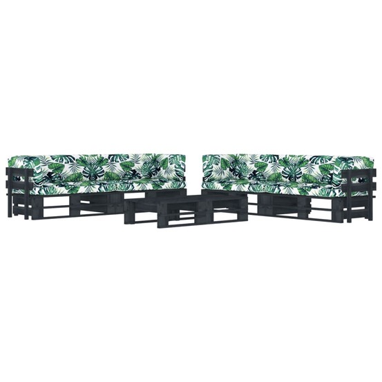 Salon de jardin palette 6 pcs et coussins pin imprégné de noir