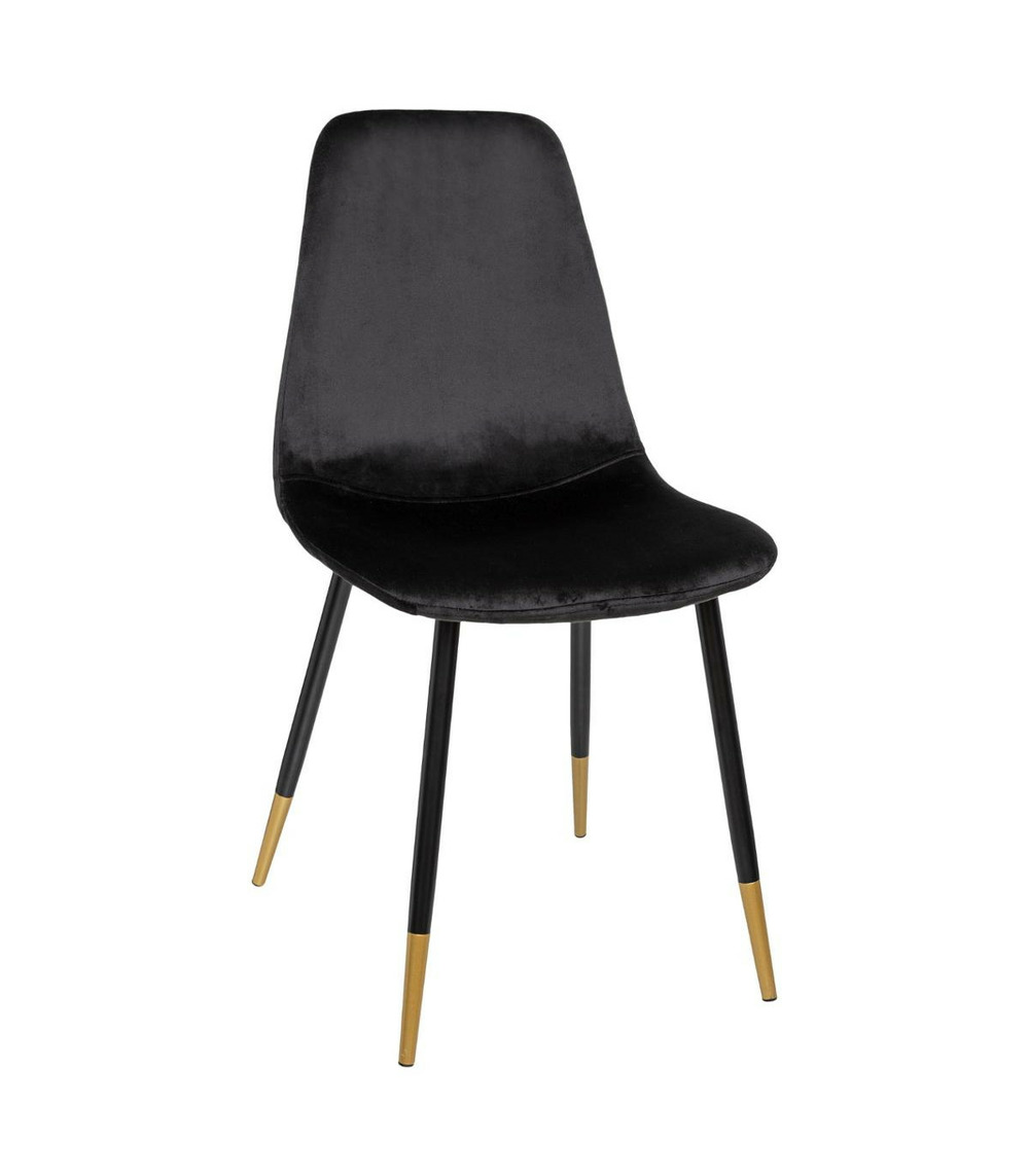 Chaise de table en velours noir et pieds en métal noir finition dorée