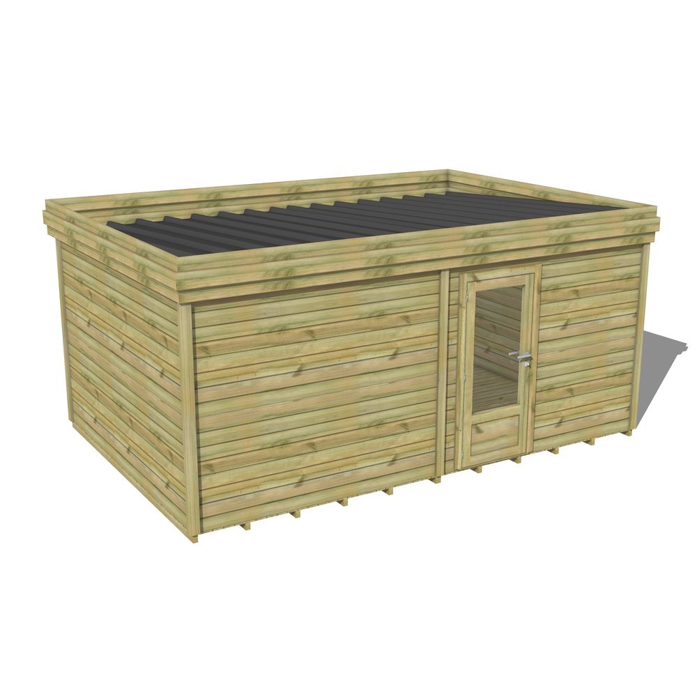 Abri de jardin bois pin traité autoclave 27mm - 5,195x3,44m / 18m2 - bac acier - plancher bois