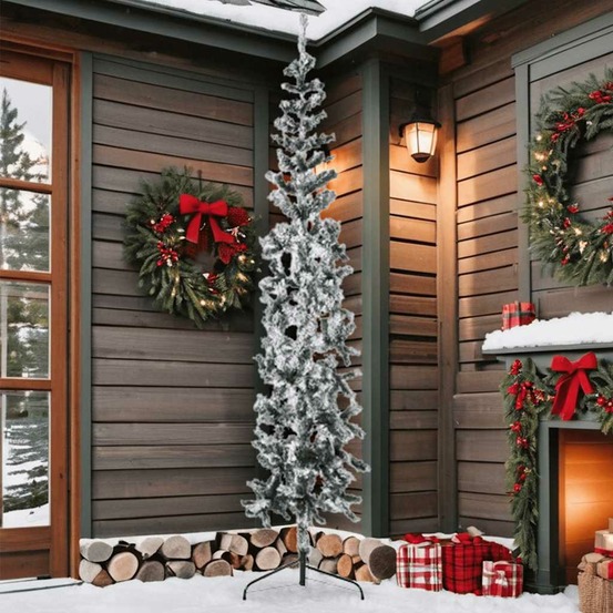 Demi sapin de noël artificiel mince avec neige floquée 210 cm