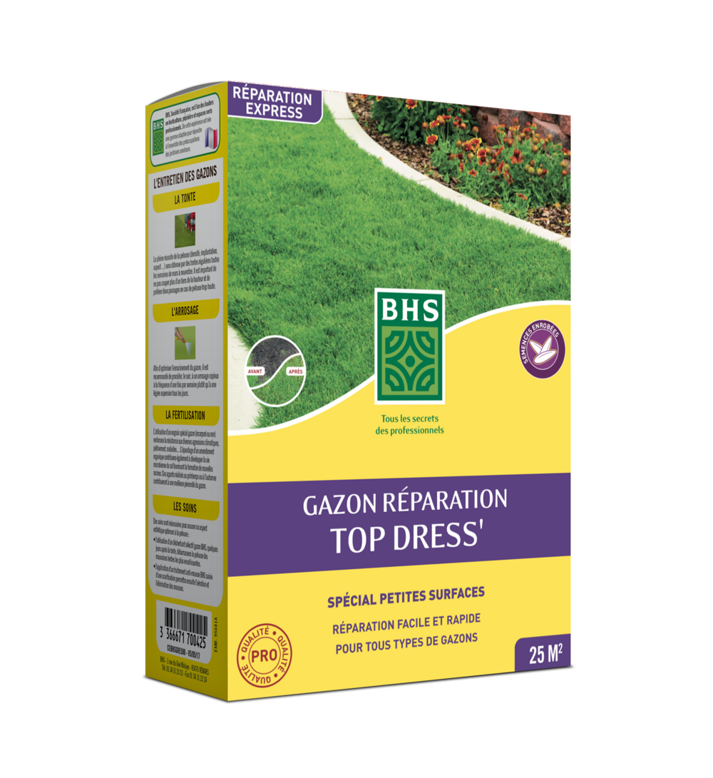 Gre500 - gazon reparation top dress' - 500g - 20 m² - semences enrobées permettant une meilleure adhérence au sol