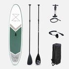 Pack stand up paddle gonflable vert de gris 10’10" avec pompe haute pression simple action. Leash et sac de rangement et 2 pagaies
