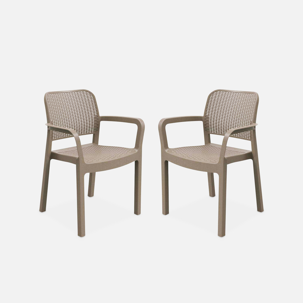 2 fauteuils de jardin en résine plastique imitation rotin - cappuccino- samanna