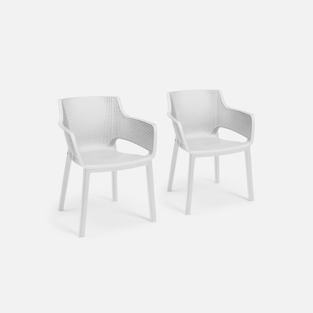2 fauteuils de jardin en résine plastique injectée - elisa -  blancs. Empilables