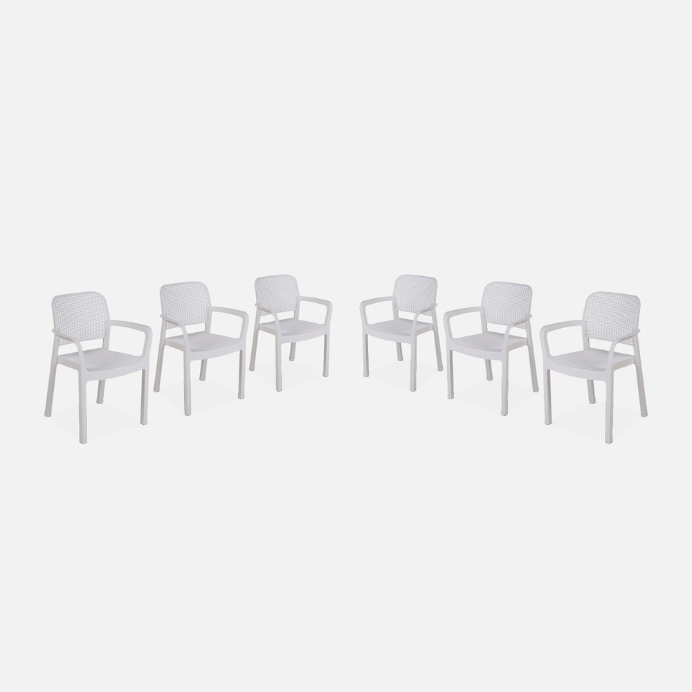 6 fauteuils de jardin en résine plastique imitation rotin - blanc - samanna