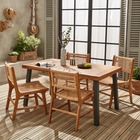 Table intérieur / extérieur santana en bois et métal 150cm + 4 chaises de jardin ocara. Cannage et bois