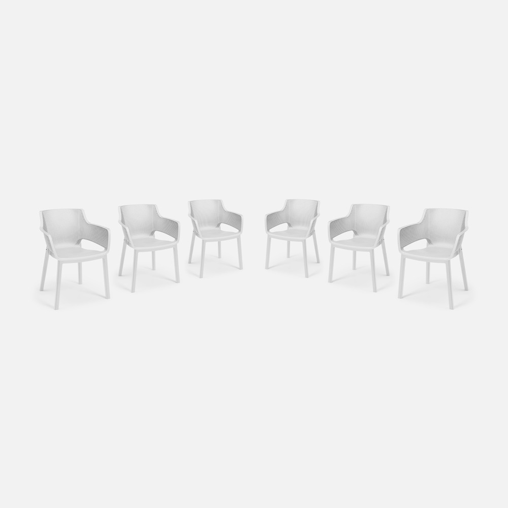 6 fauteuils de jardin en résine plastique injectée - elisa -  blancs. Empilables