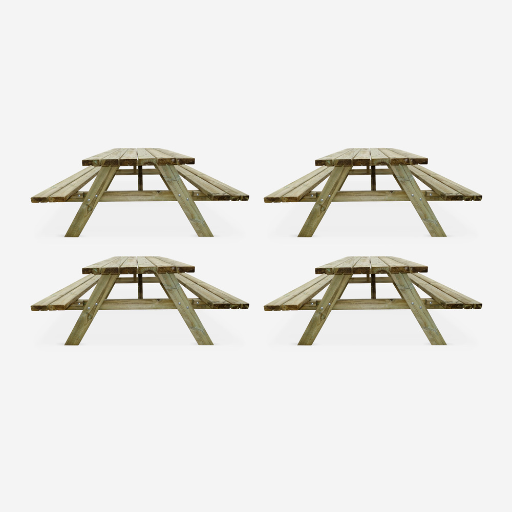 Lot de 4 tables de pique-nique 180 cm avec bancs rabattables en bois. 6 places - panchina - tables de jardin robustes en pin