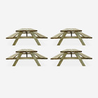 Lot de 4 tables de pique-nique 180 cm avec bancs rabattables en bois. 6 places - panchina - tables de jardin robustes en pin