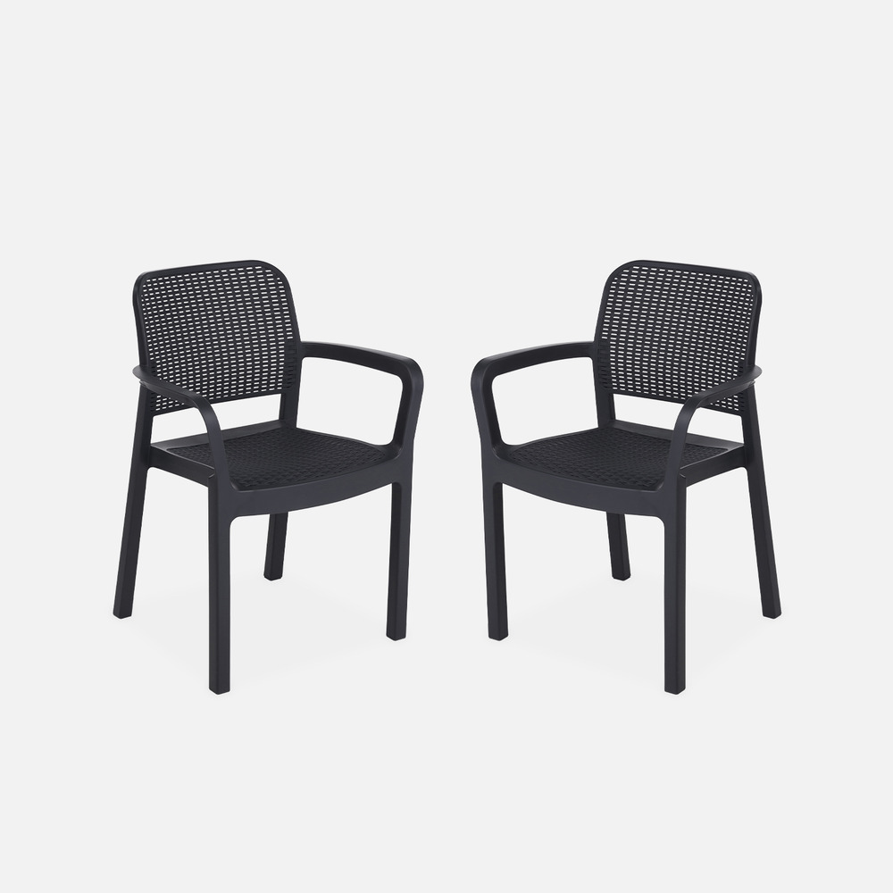 2 fauteuils de jardin en résine plastique imitation rotin - graphite - samanna