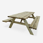 Table de pique-nique 180 cm avec bancs rabattables en bois. 6 places - panchina - table de jardin robuste en pin sylvestre
