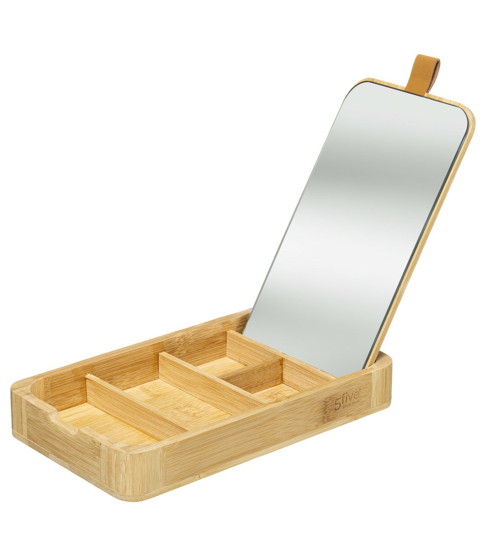 Boite à bijoux compartimenté en bambou avec miroir