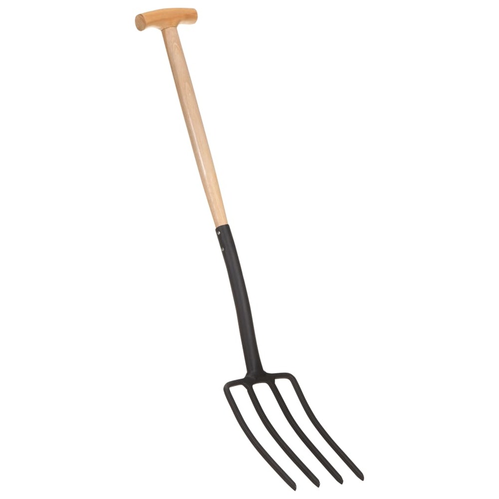 Fourche à creuser de jardin avec poignée en t acier et bois dur