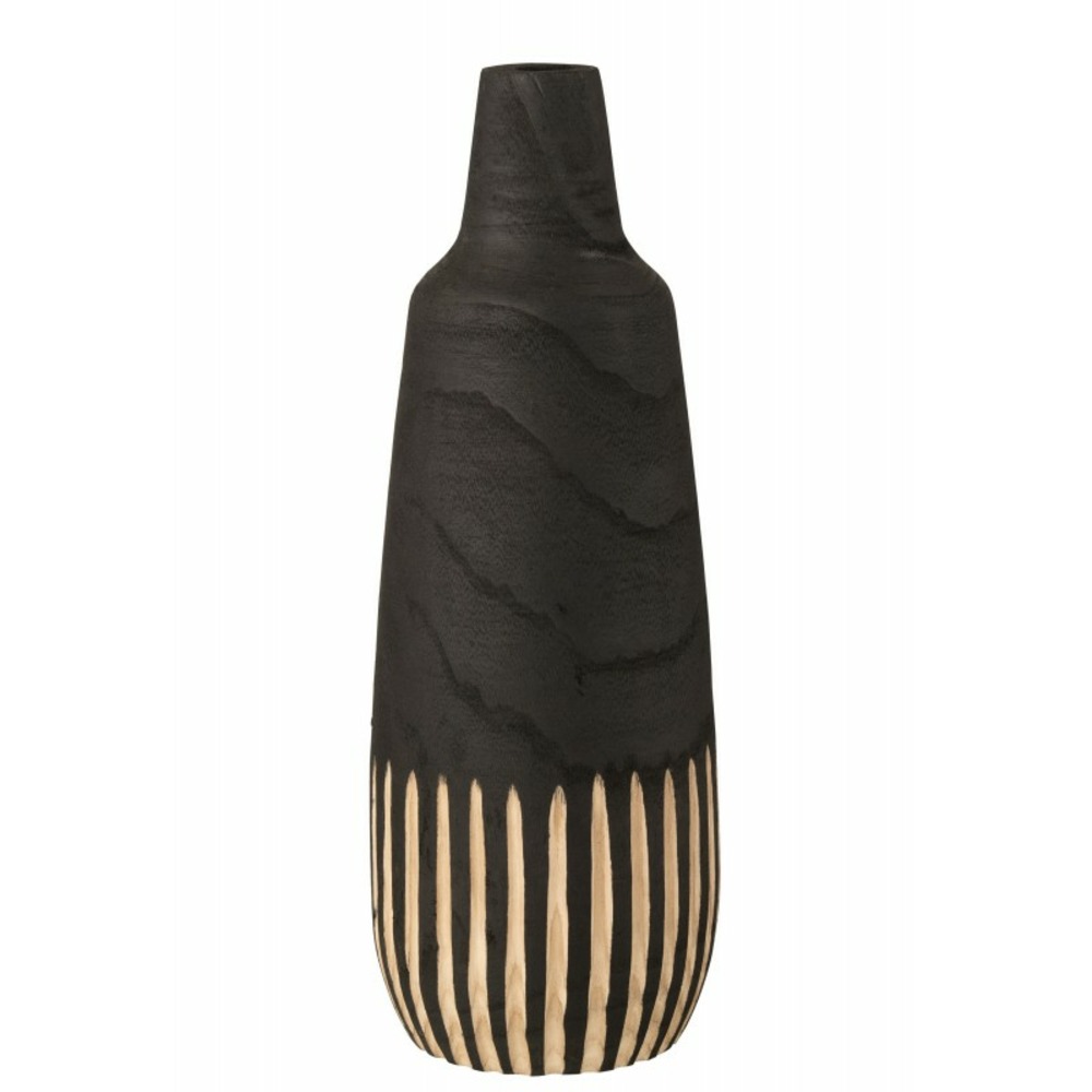 Vase bouteille en bois de paulownia naturel et noir 19x19x56cm