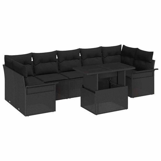 Ensemble de canapé de jardin avec coussin 8 pcs noir poly rotin