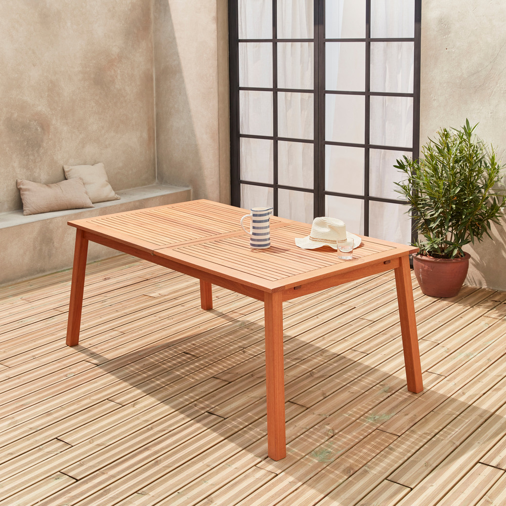 Table de jardin en bois 180-240cm - almeria - grande table rectangulaire avec rallonge eucalyptus . Intérieur / extérieur