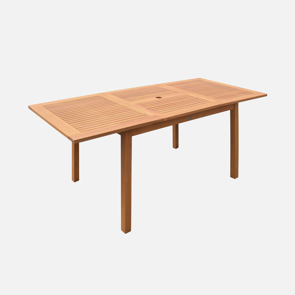 Table de jardin en bois 120-180cm - almeria - table rectangulaire avec allonge eucalyptus  intérieur / extérieur