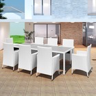Salon de jardin blanc en résine tressée 8 chaises + 1 table