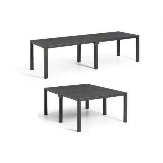 Table de jardin - rectangulaire - coloris : gris graphite - en résine - modulable 3 en 1 - julie double - allibert by