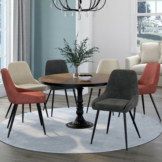 Lot de 6 chaises thalya en velours mix color gris foncé x2, terracotta x2, beige x2 avec accoudoirs