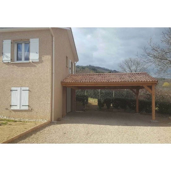 Abri deux pentes faitage décalé adossé, 500cmx400cm, bois douglas français, carport, auvent, abri voiture