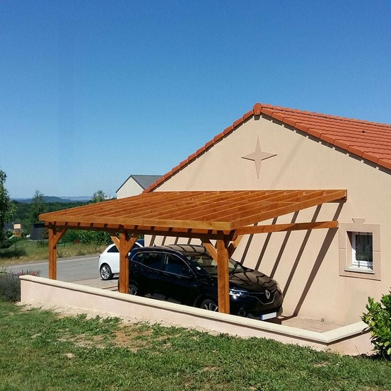Abri une pente adossé, 450cmx750cm, bois douglas français, carport, auvent, abri voiture