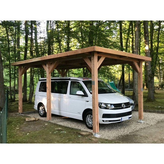 Abri toit plat, 600cmx600cm, bois douglas français, carport, auvent, abri voiture